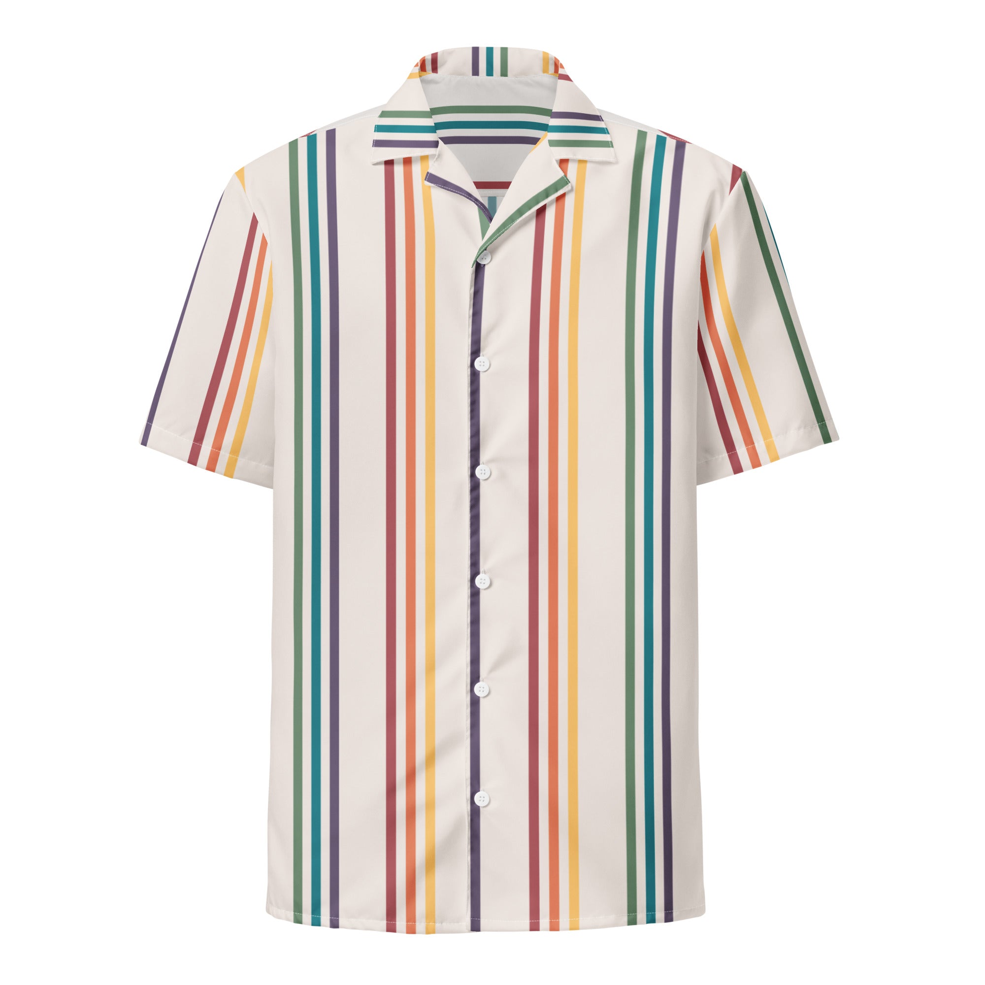 Camisa unisex de gran tamaño con botones y rayas de arcoíris