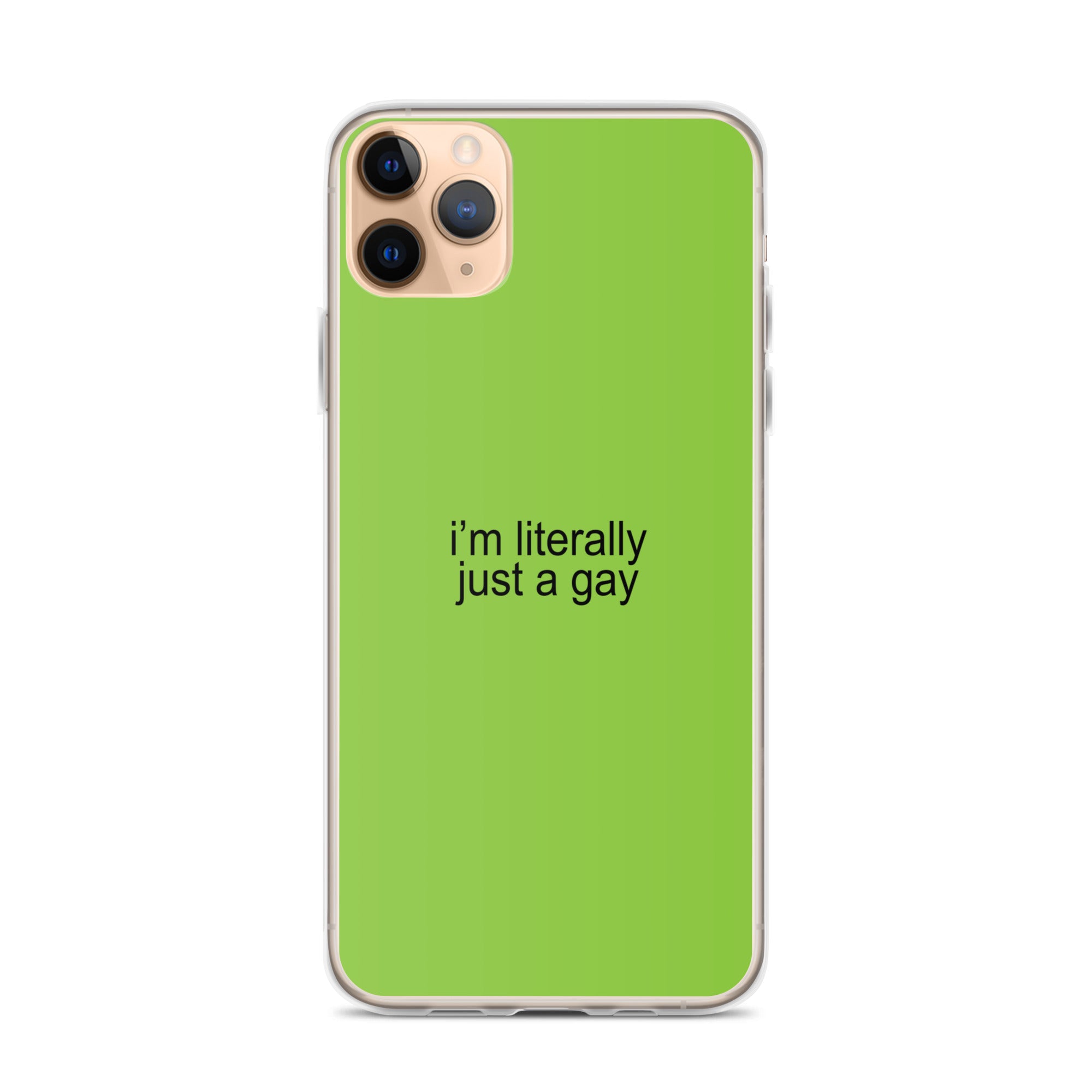 Funda transparente para iPhone® con el mensaje "Soy literalmente un gay"