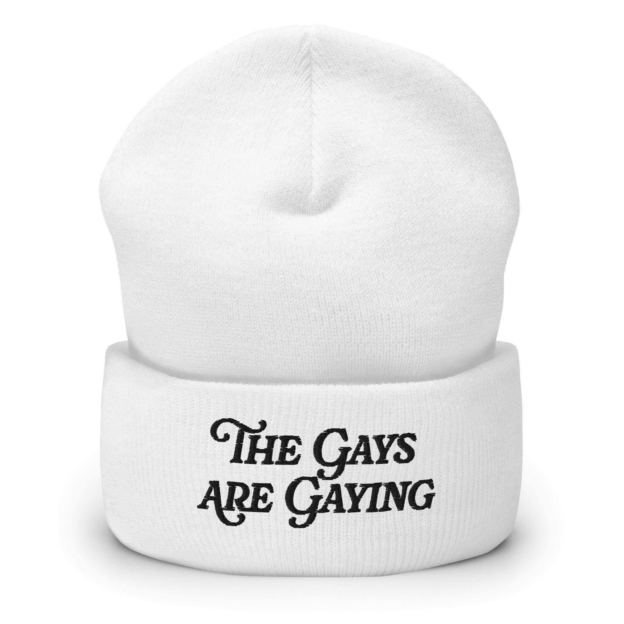 Gorro con puños bordados con la frase "Los gays son gays"