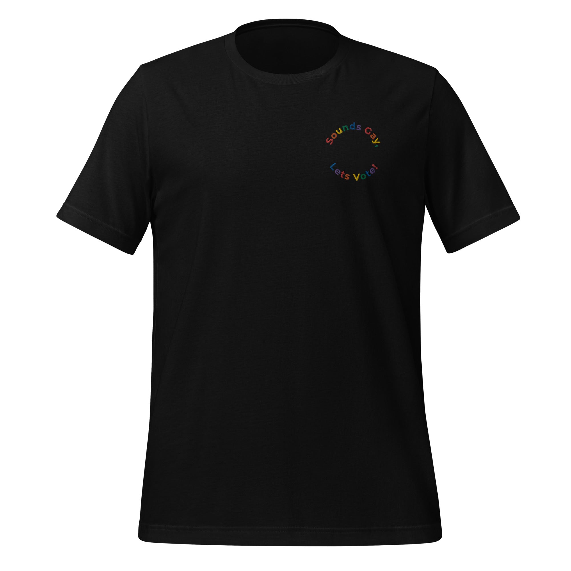 Camiseta unisex bordada "Suena gay, vamos a votar"