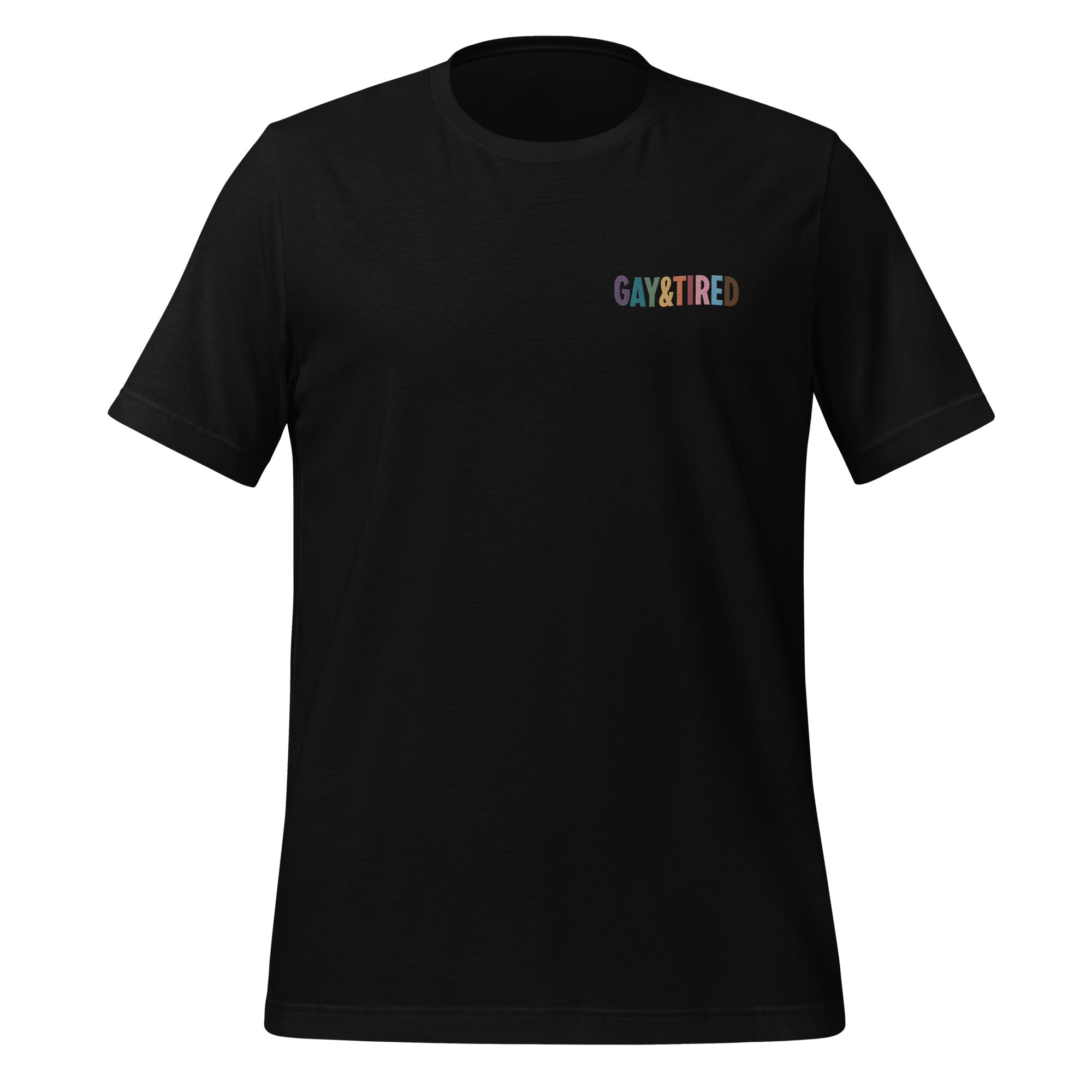 Camiseta unisex bordada con arcoíris de Gay & Tired