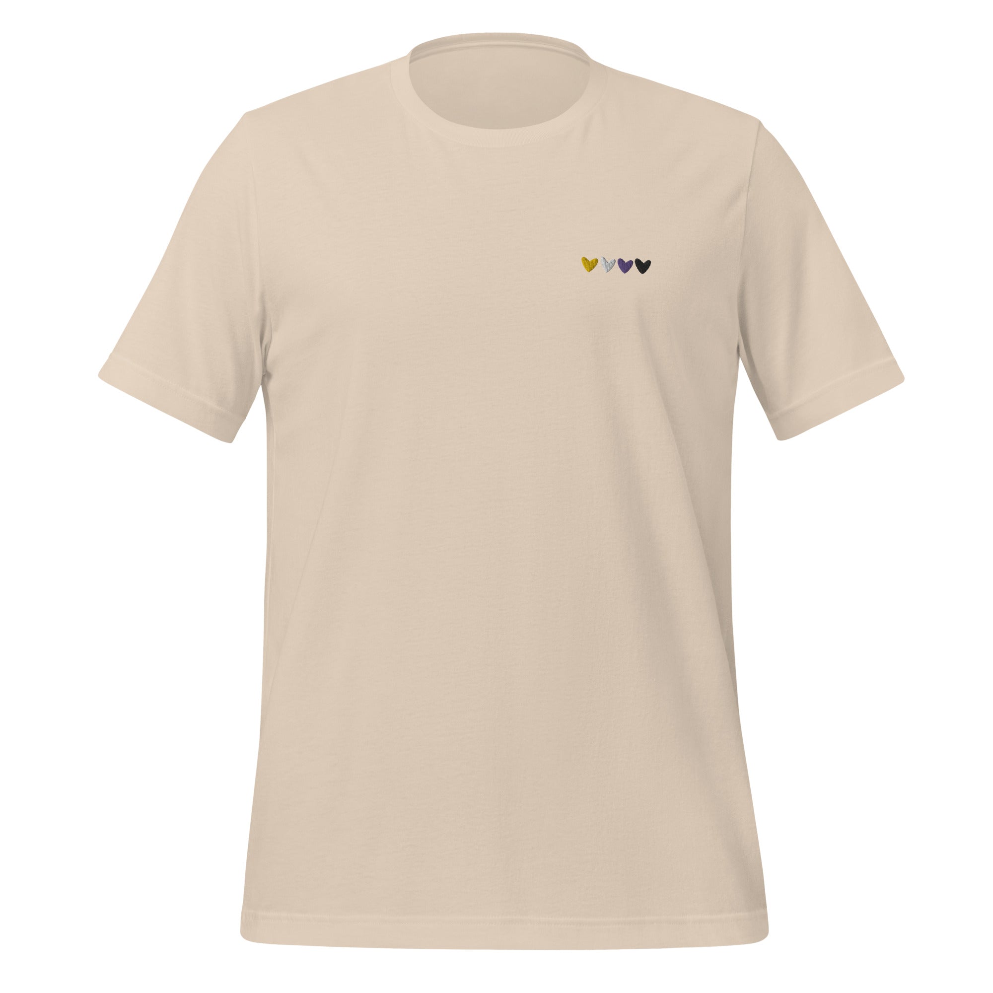 Camiseta unisex bordada con corazones no binarios