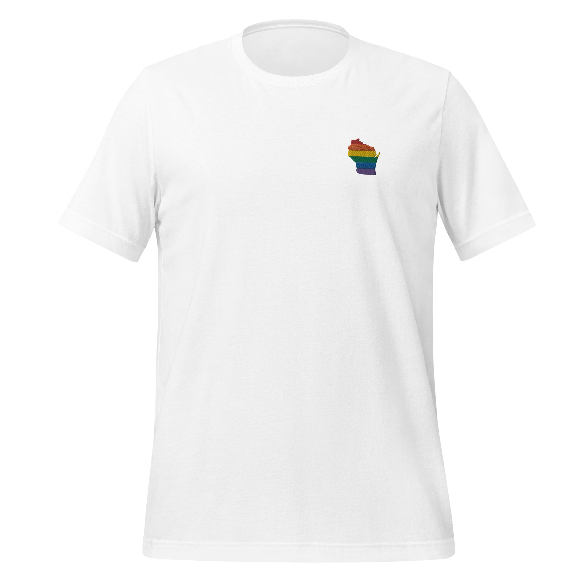Camiseta unisex bordada con el arcoíris de Wisconsin
