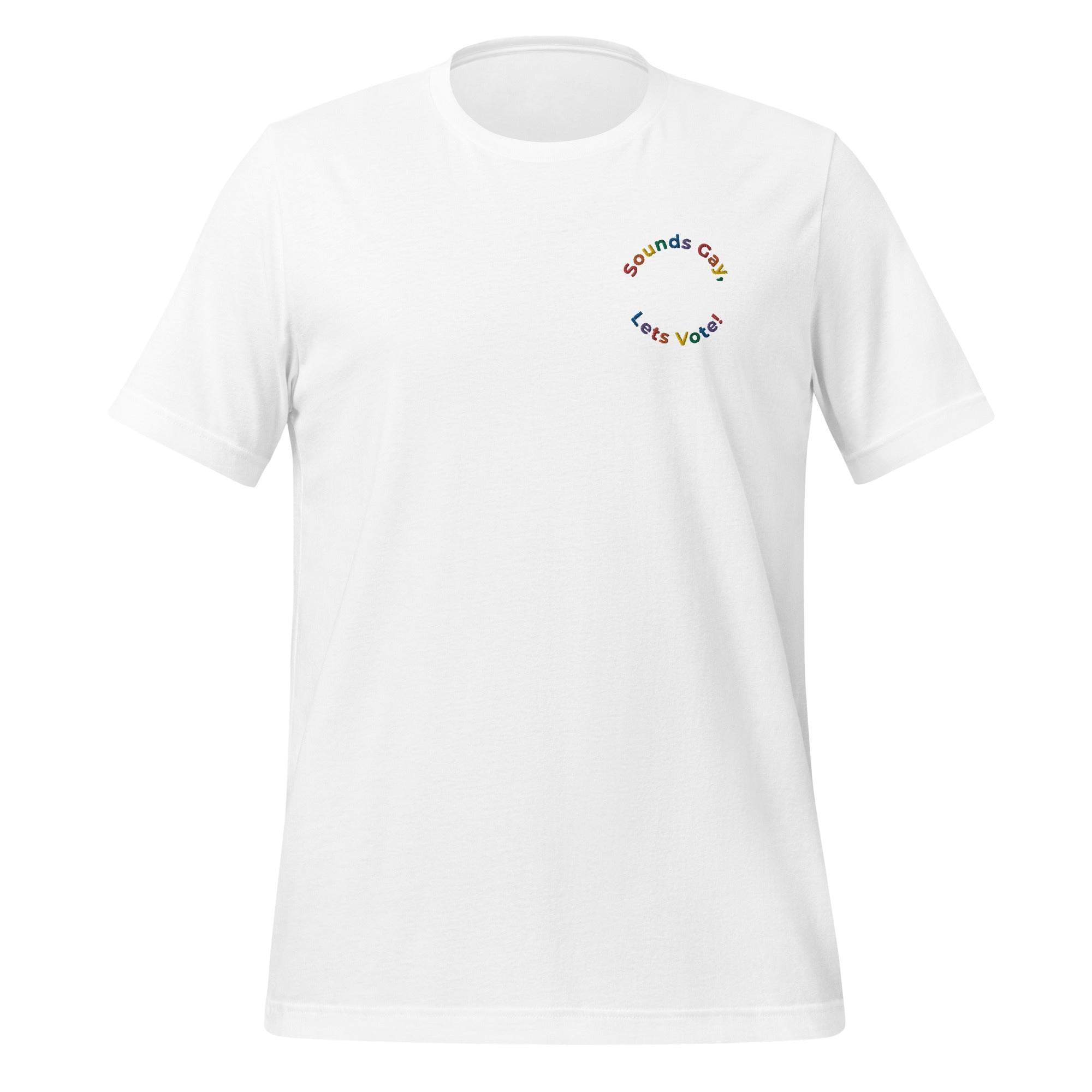 Camiseta unisex bordada "Suena gay, vamos a votar"