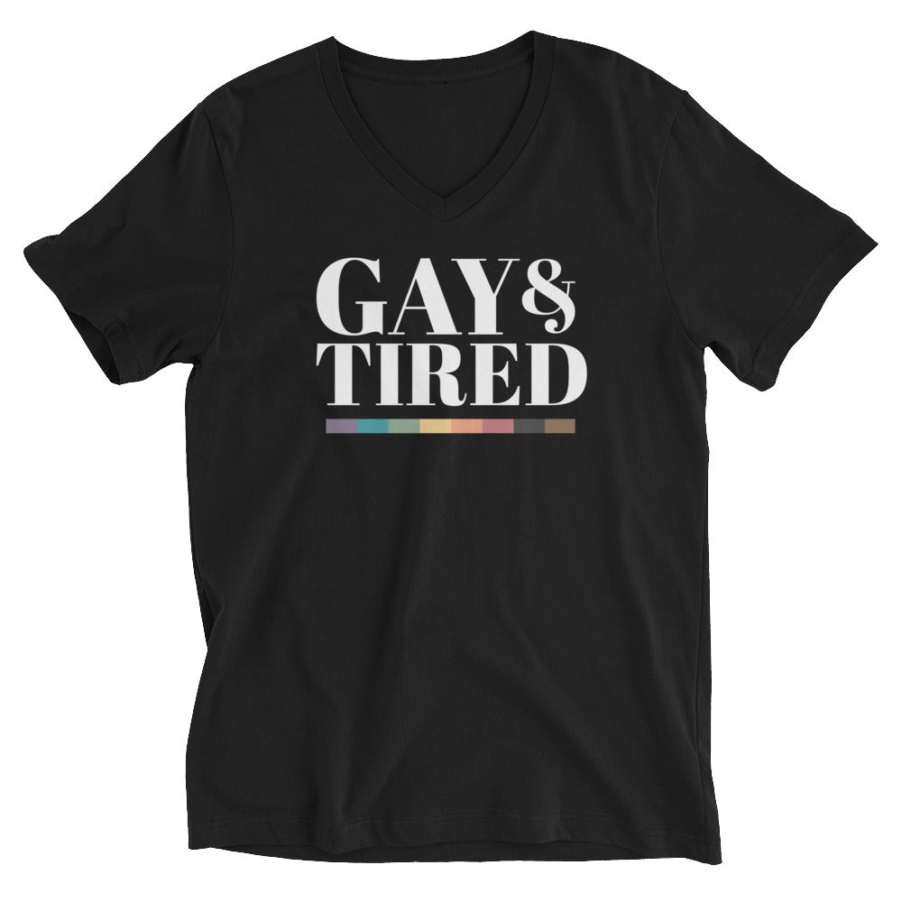 Camiseta unisex de cuello en V corta Gay & Tired