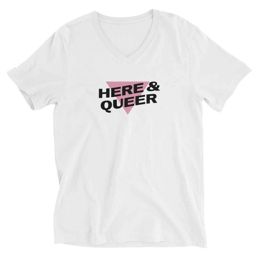 Camiseta unisex con cuello en V Here & Queer