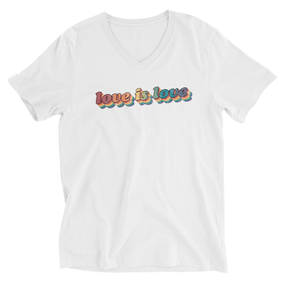 Camiseta unisex con cuello en V retro Love is Love
