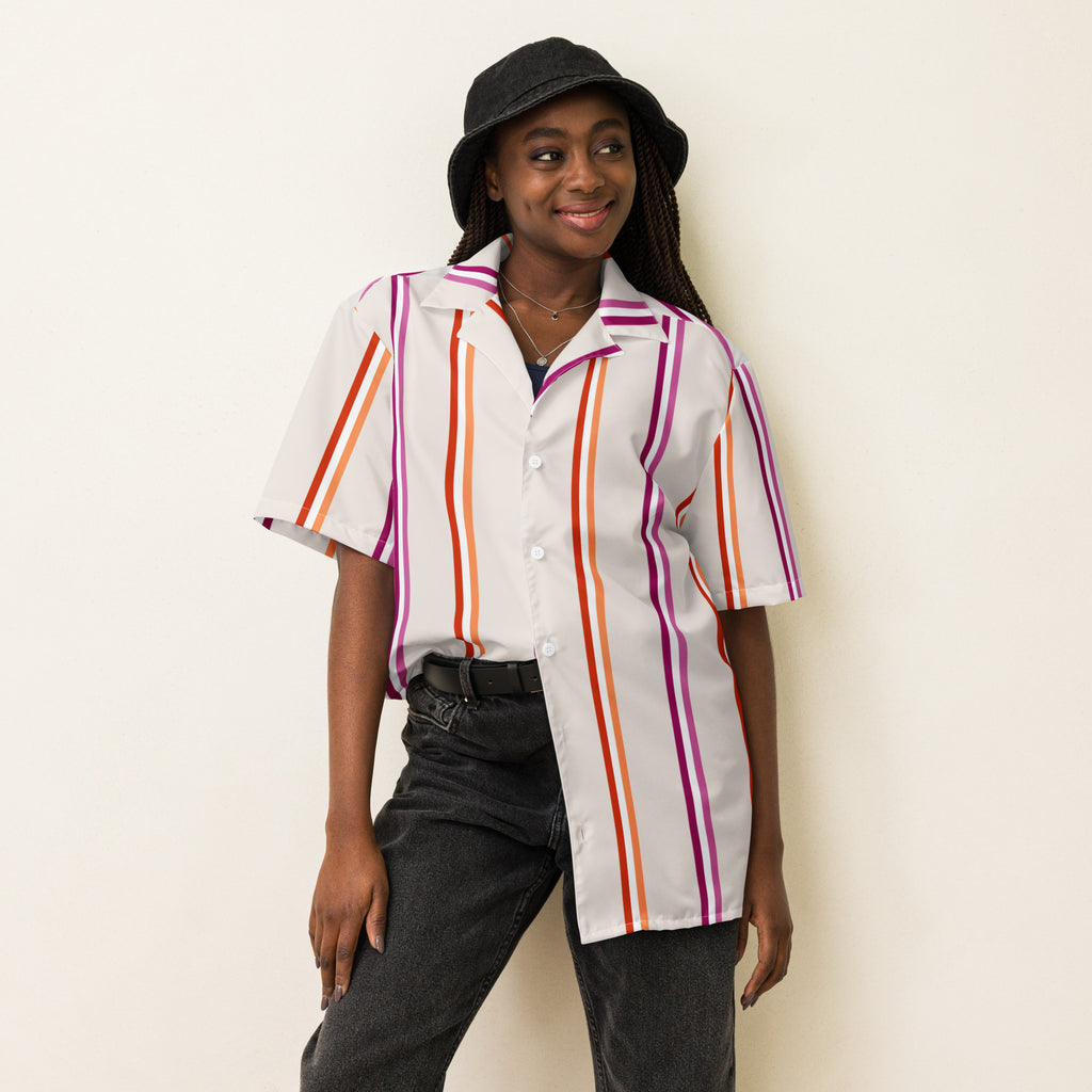 Lesbian Stripes Oversized Button Up Unisex Shirt