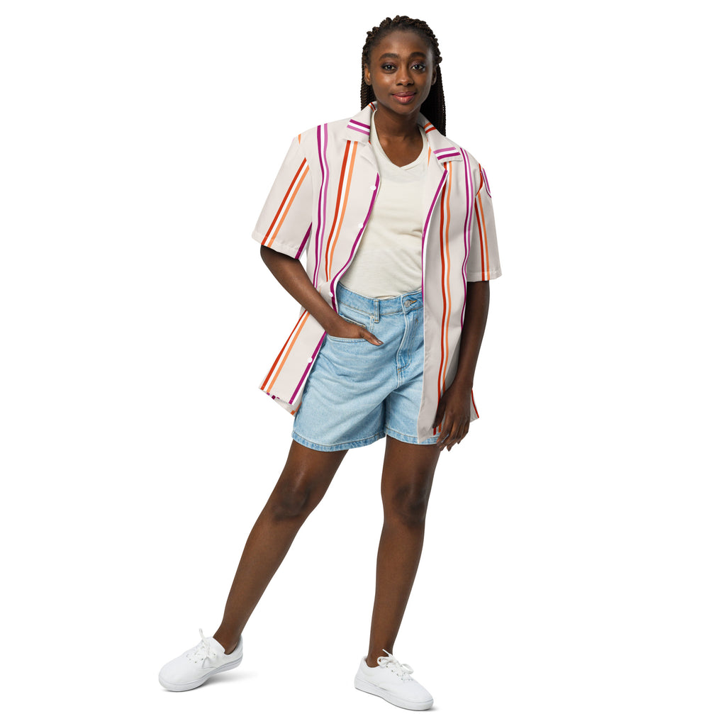 Lesbian Stripes Oversized Button Up Unisex Shirt