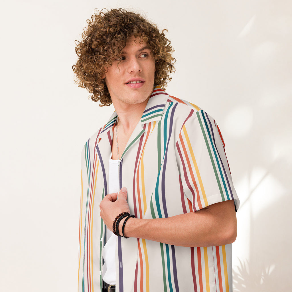 Rainbow Stripes Oversized Button Up Unisex Shirt