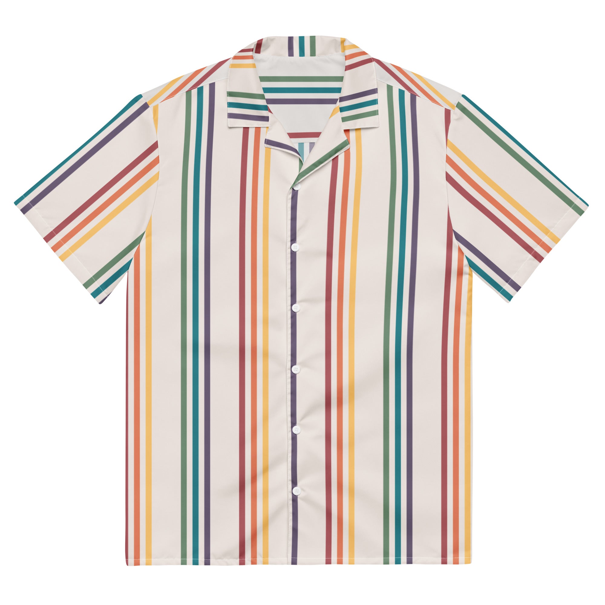 Camisa unisex de gran tamaño con botones y rayas de arcoíris