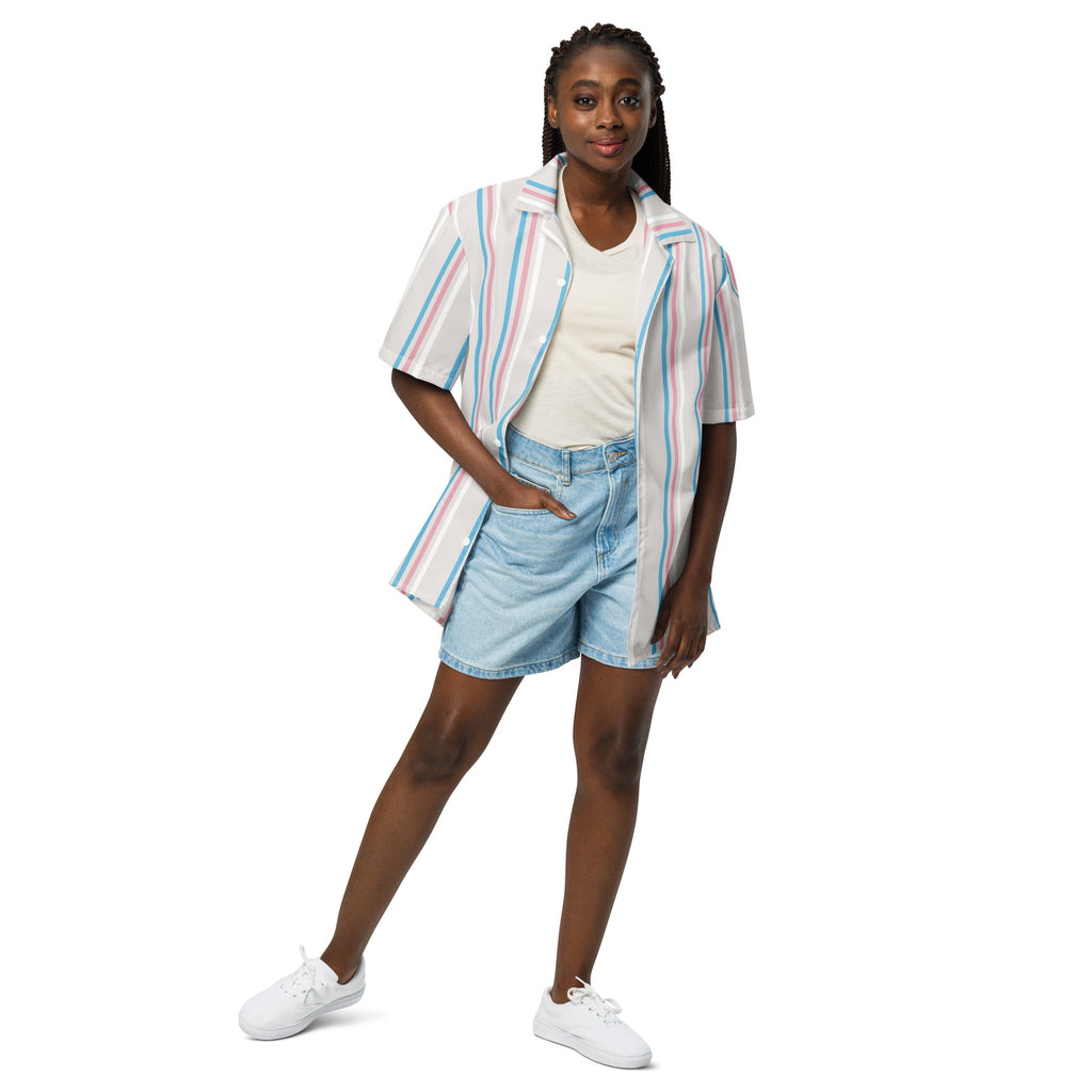 Trans Stripes Oversized Button Up Unisex Shirt