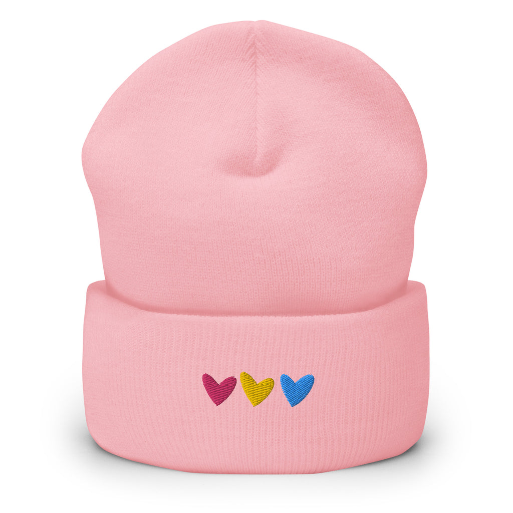 Pansexual Hearts Embroidered Cuffed Beanie