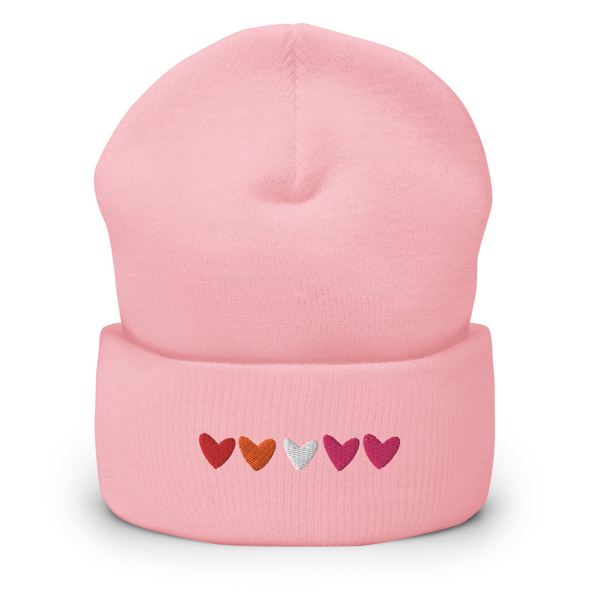 Gorro con puños bordados con corazones lésbicos