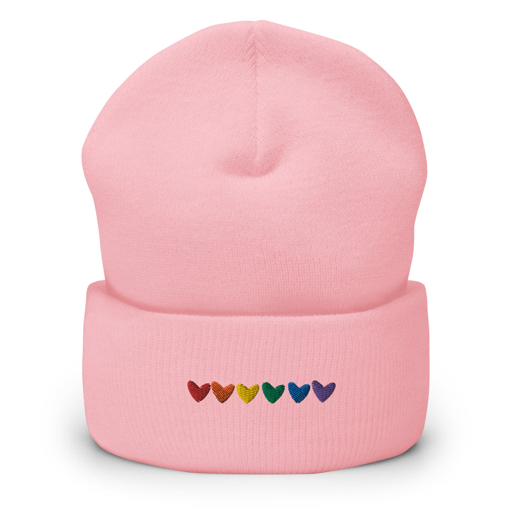 Gay Hearts Embroidered Cuffed Beanie