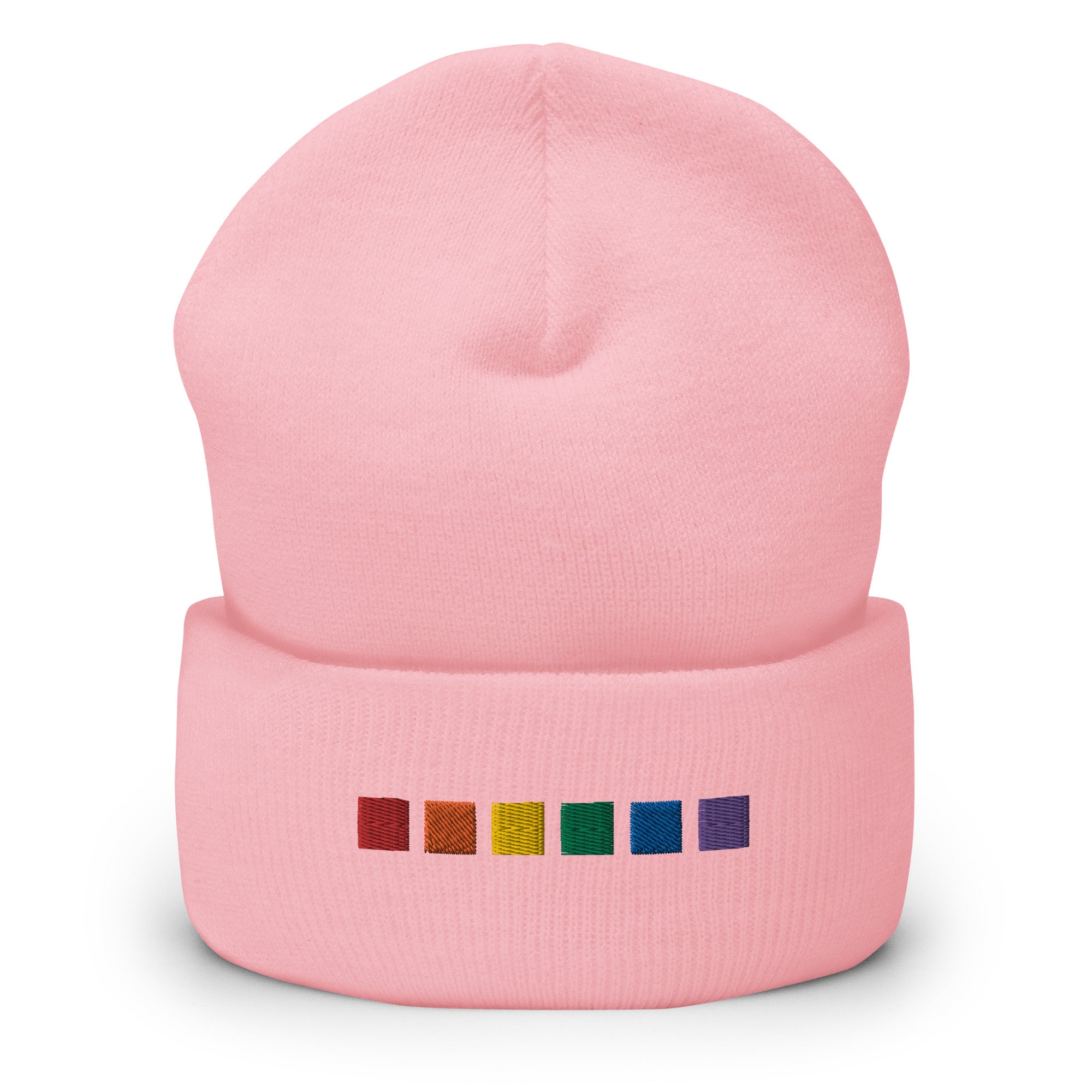 Gorro con puños bordados con cuadrados de arcoíris
