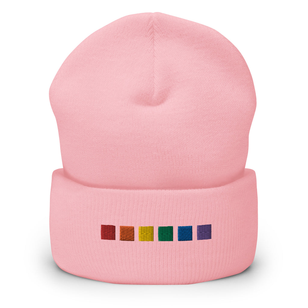 Rainbow Squares Embroidered Cuffed Beanie