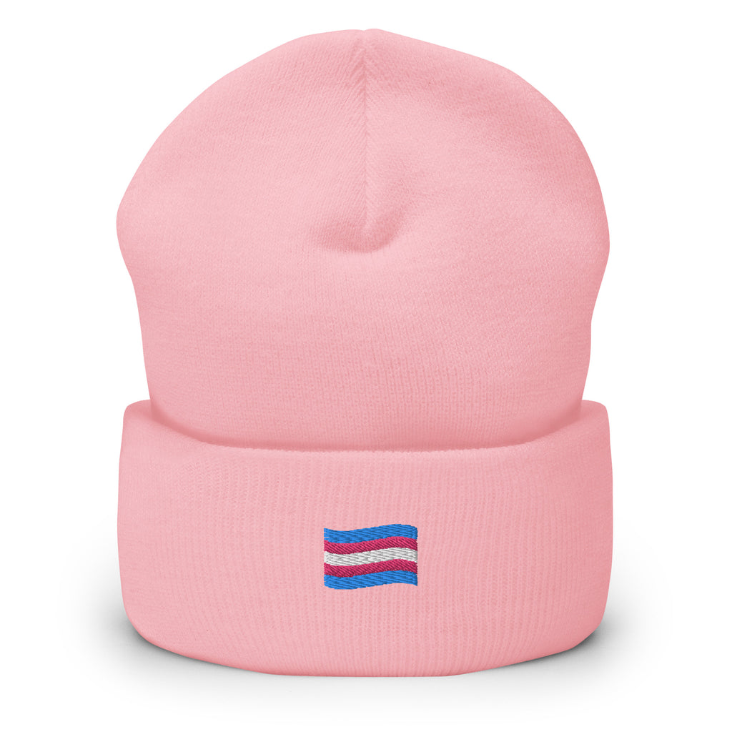 Trans Flag Emoji Embroidered Cuffed Beanie