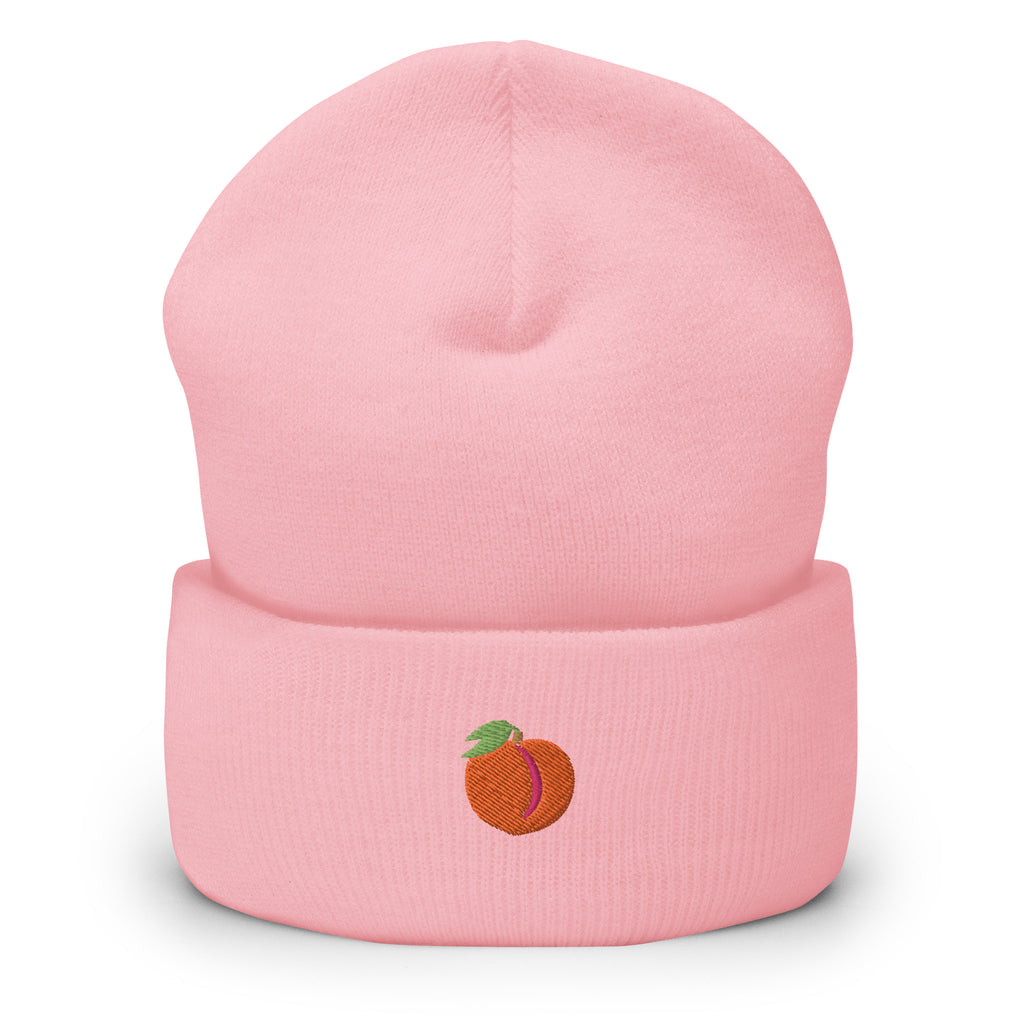 Peach Emoji Embroidered Cuffed Beanie