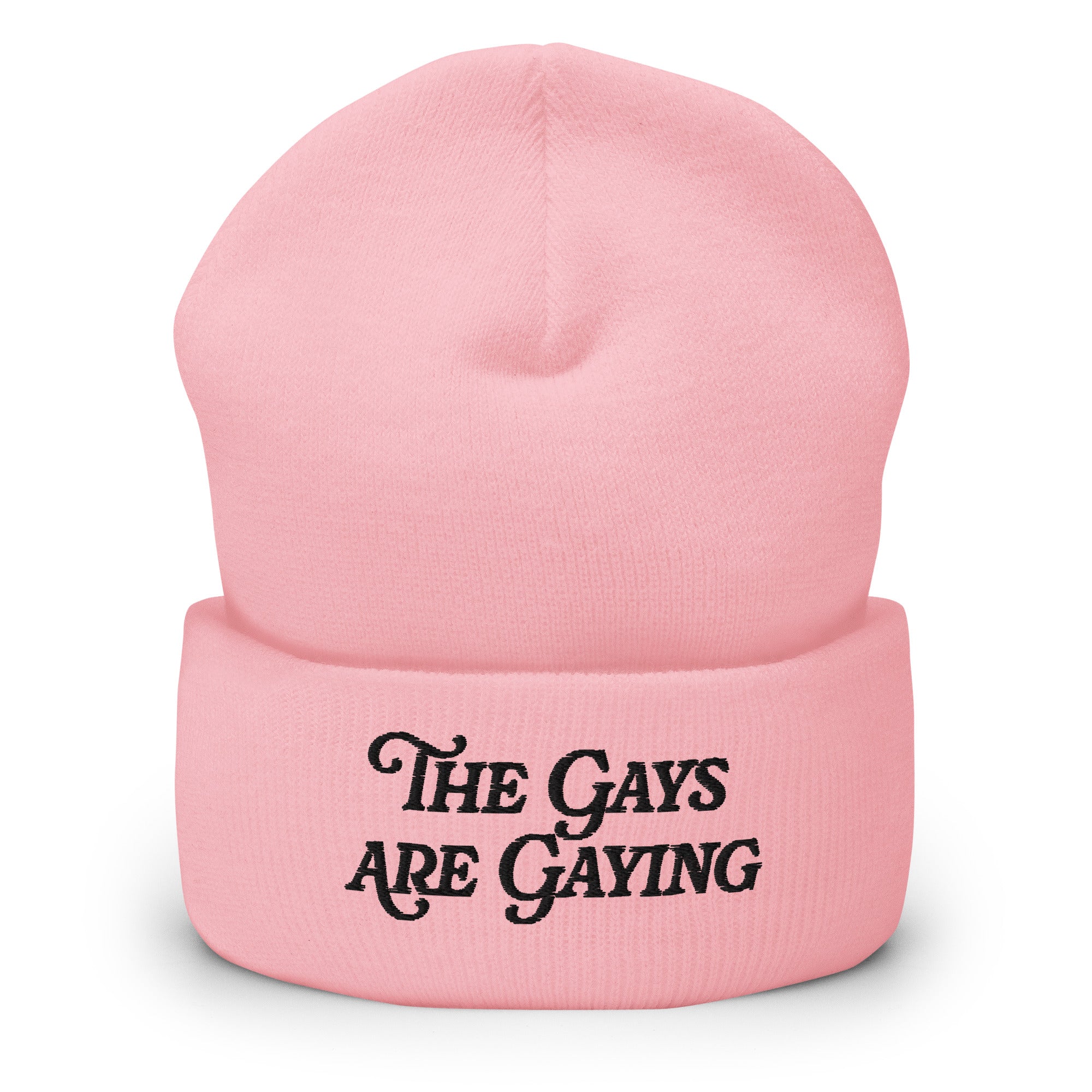 Gorro con puños bordados con la frase "Los gays son gays"