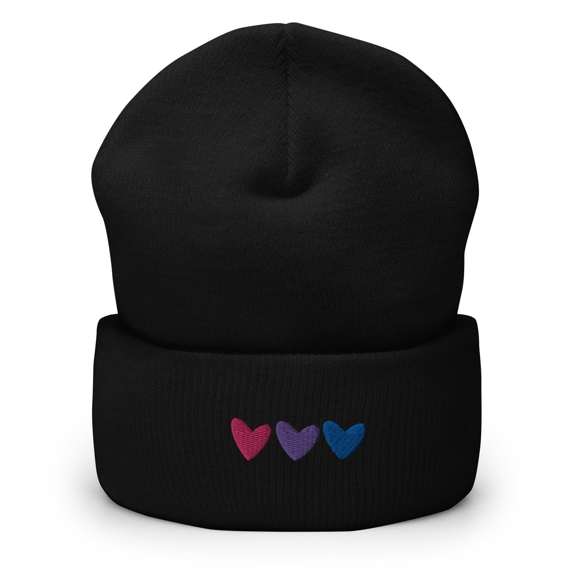 Bisexual Hearts Embroidered Cuffed Beanie