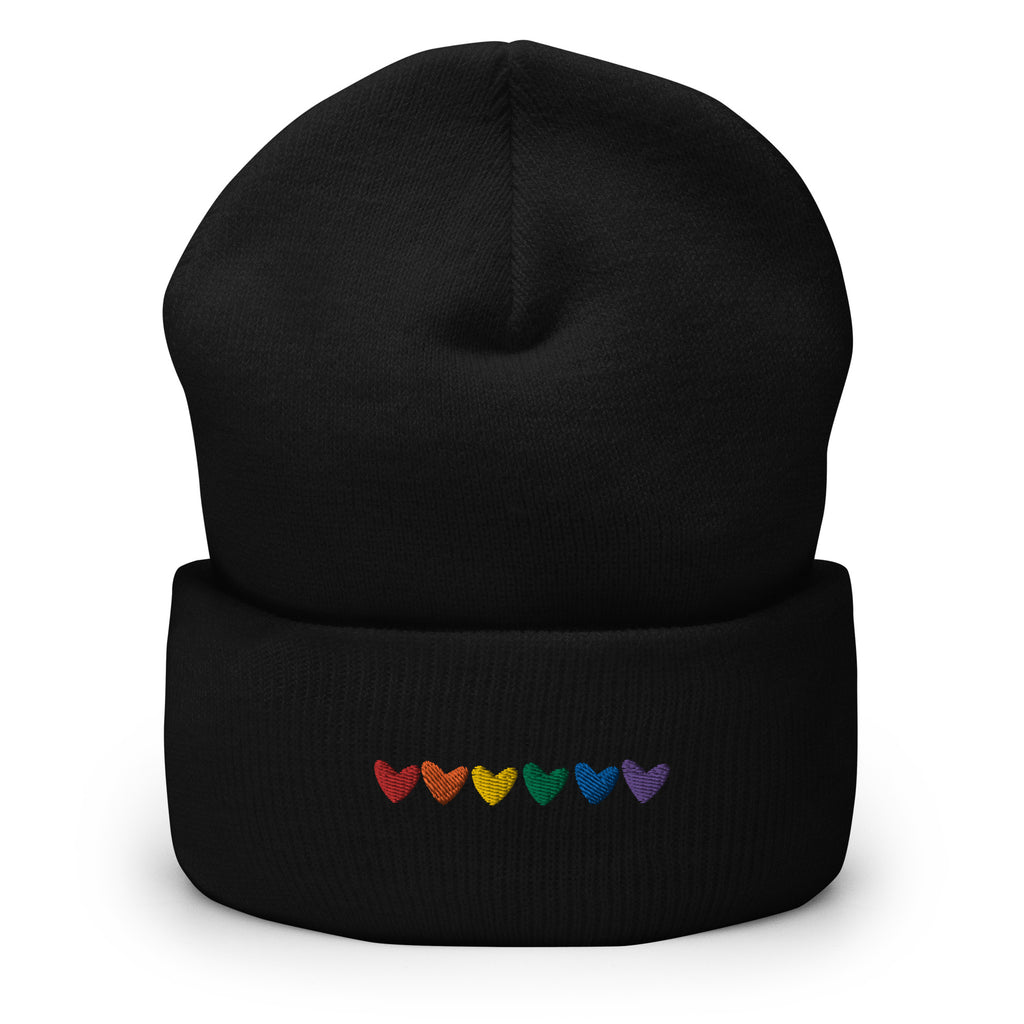 Gay Hearts Embroidered Cuffed Beanie