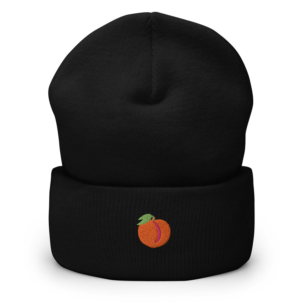 Peach Emoji Embroidered Cuffed Beanie