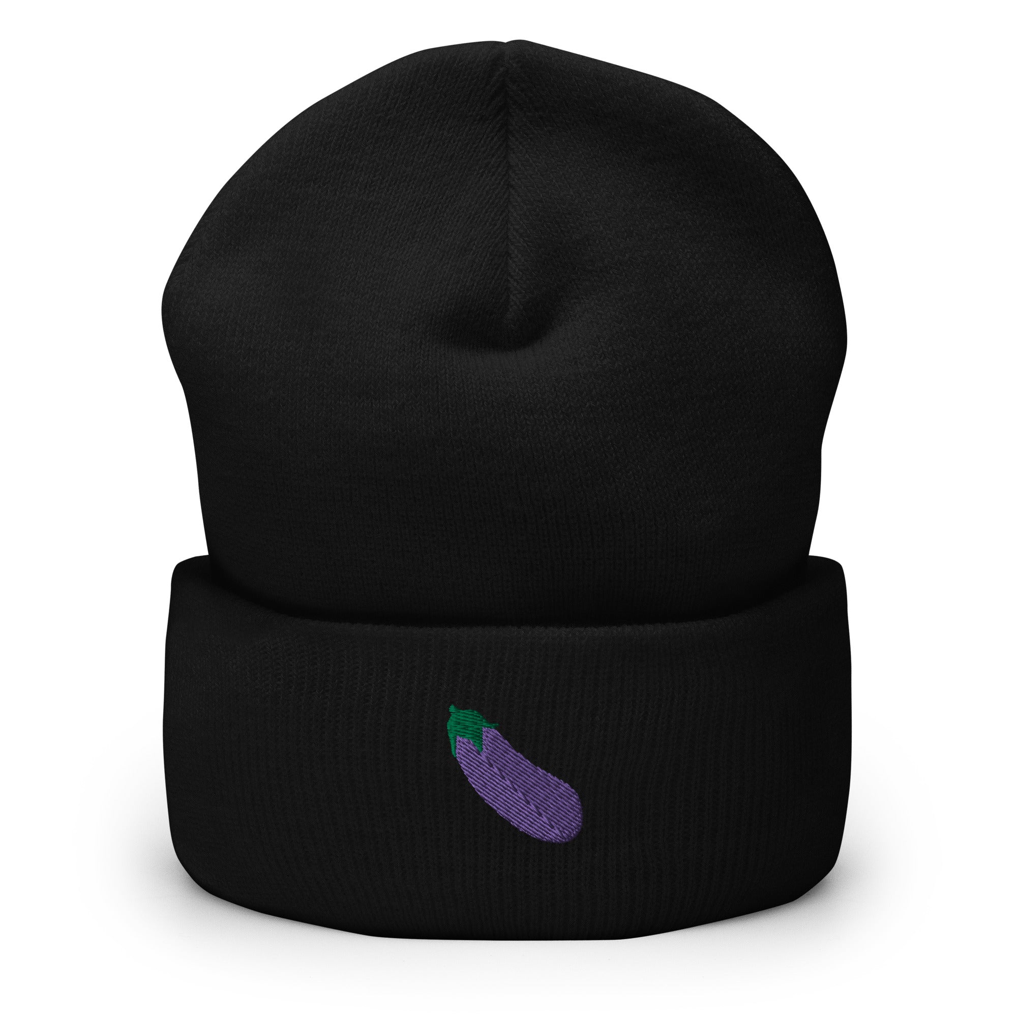 Eggplant Emoji Embroidered Cuffed Beanie