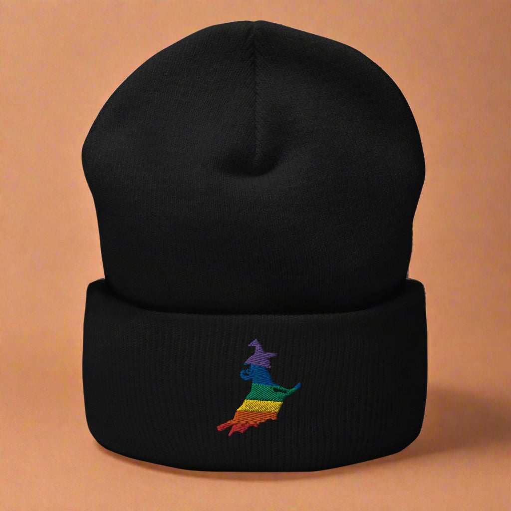 Rainbow Witch Halloween Embroidered Cuffed Beanie