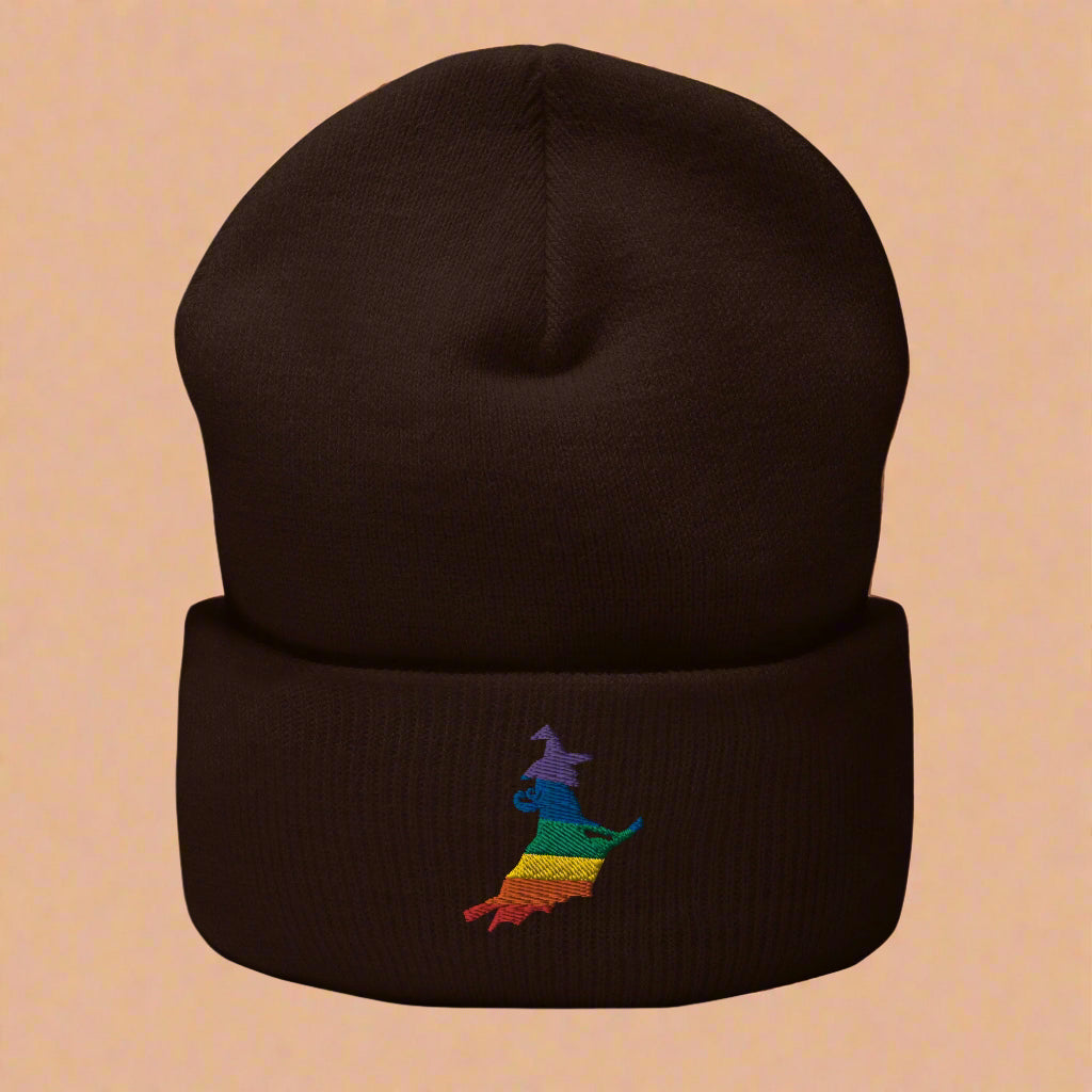 Rainbow Witch Halloween Embroidered Cuffed Beanie