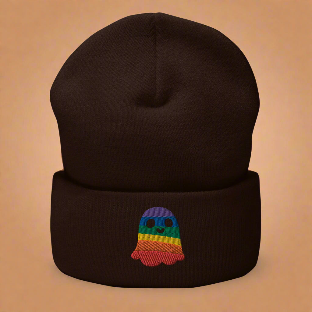 Rainbow Ghost Halloween Embroidered Cuffed Beanie