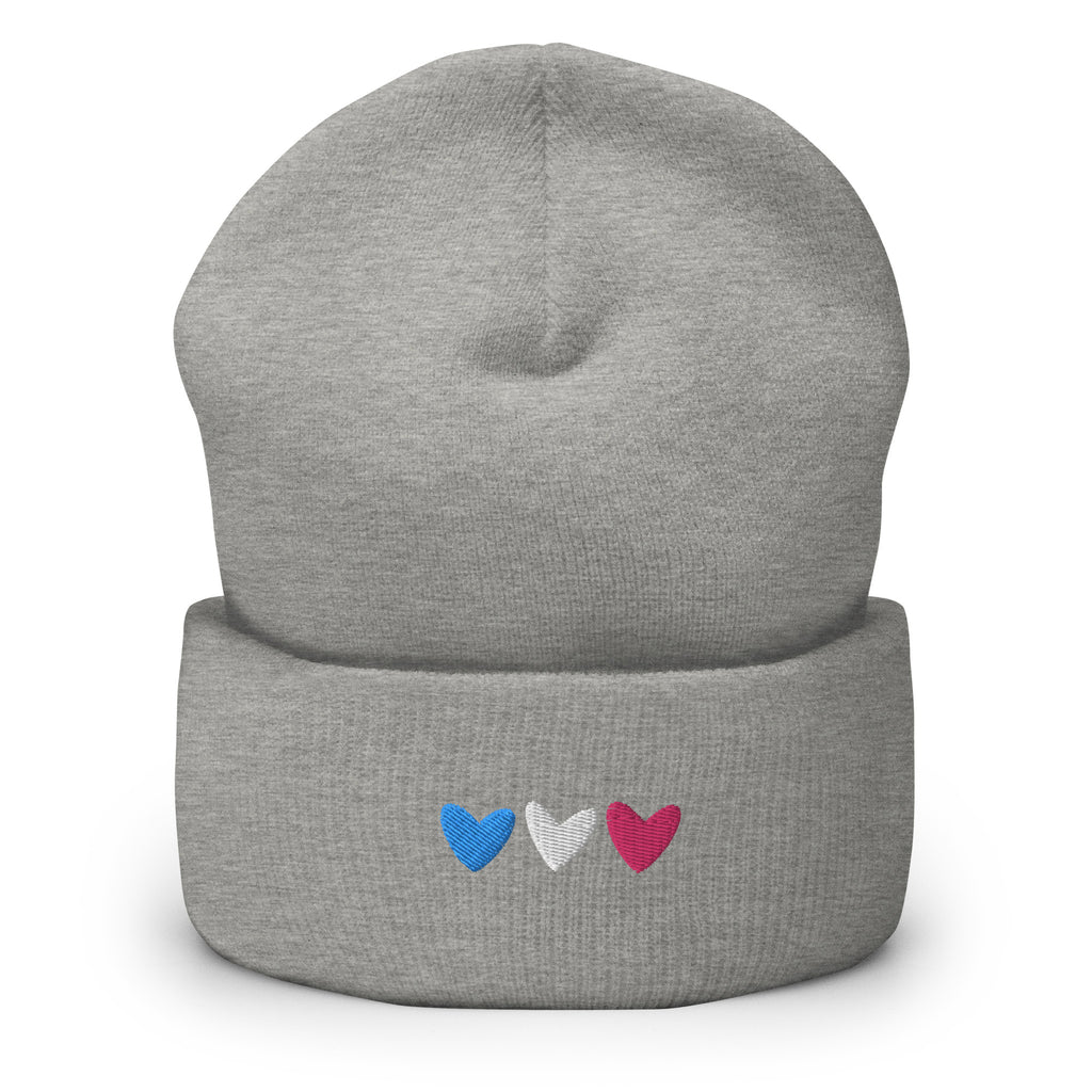 Gorro con puños bordados con corazones trans