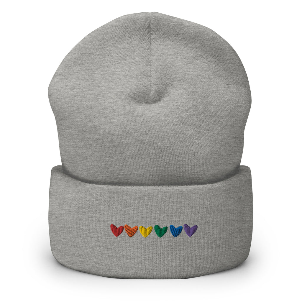 Gay Hearts Embroidered Cuffed Beanie