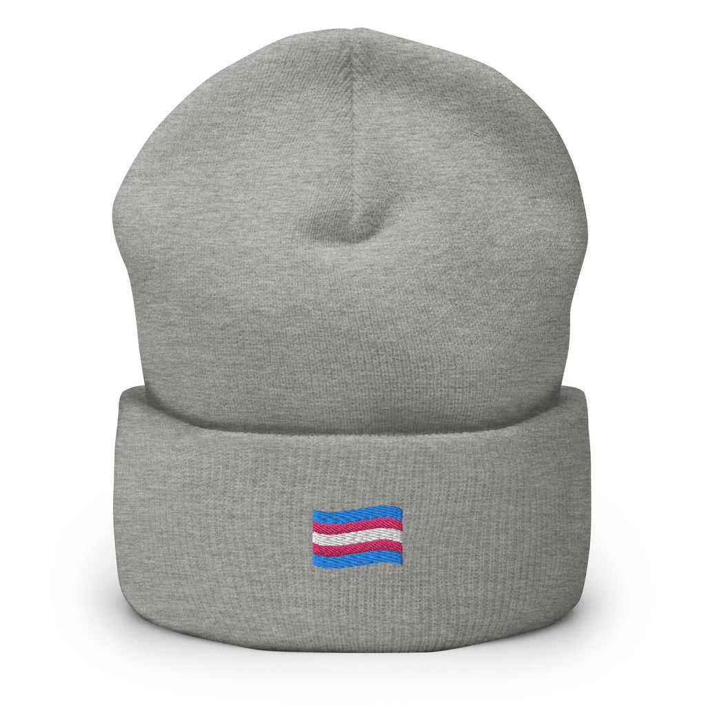 Trans Flag Emoji Embroidered Cuffed Beanie