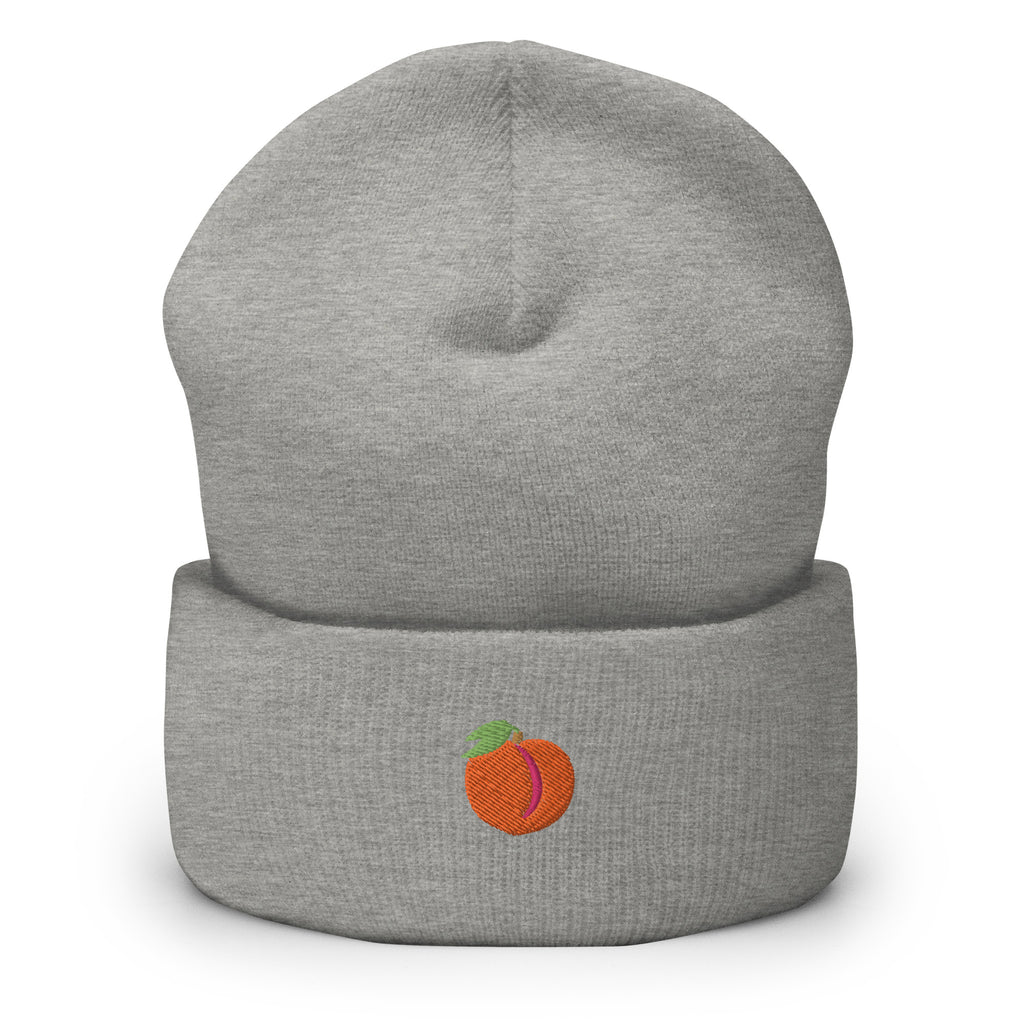 Peach Emoji Embroidered Cuffed Beanie