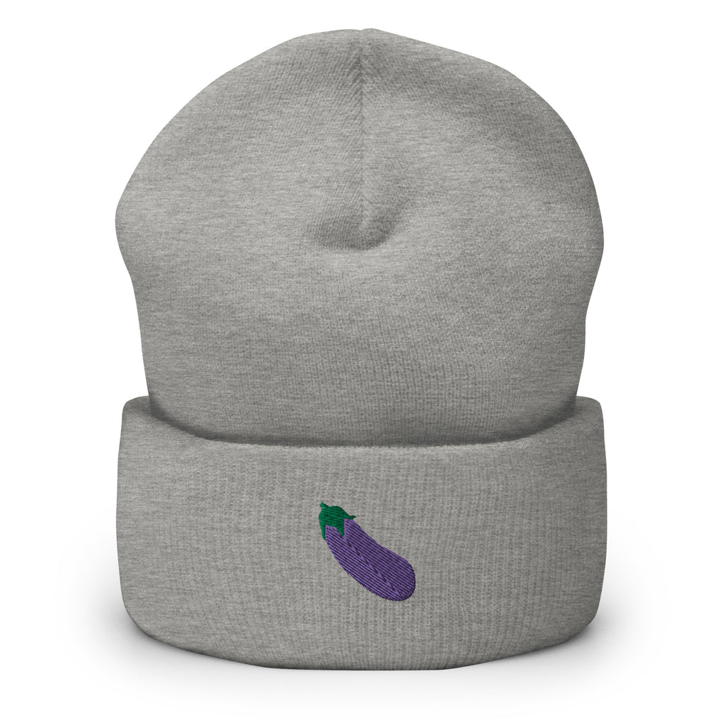 Eggplant Emoji Embroidered Cuffed Beanie