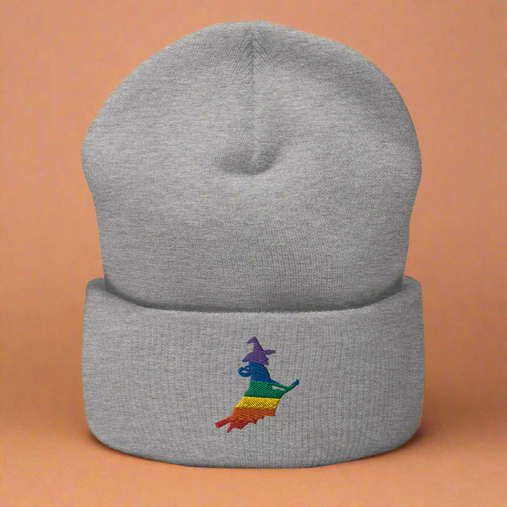 Rainbow Witch Halloween Embroidered Cuffed Beanie