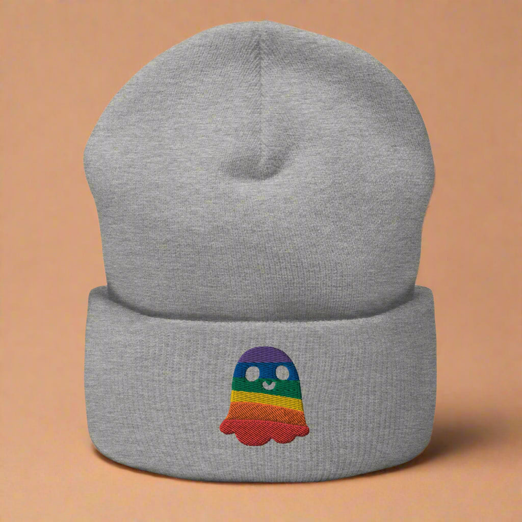 Rainbow Ghost Halloween Embroidered Cuffed Beanie