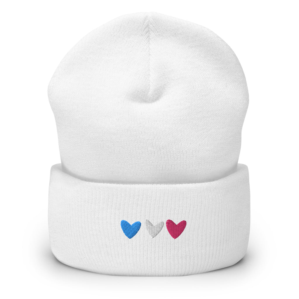 Gorro con puños bordados con corazones trans