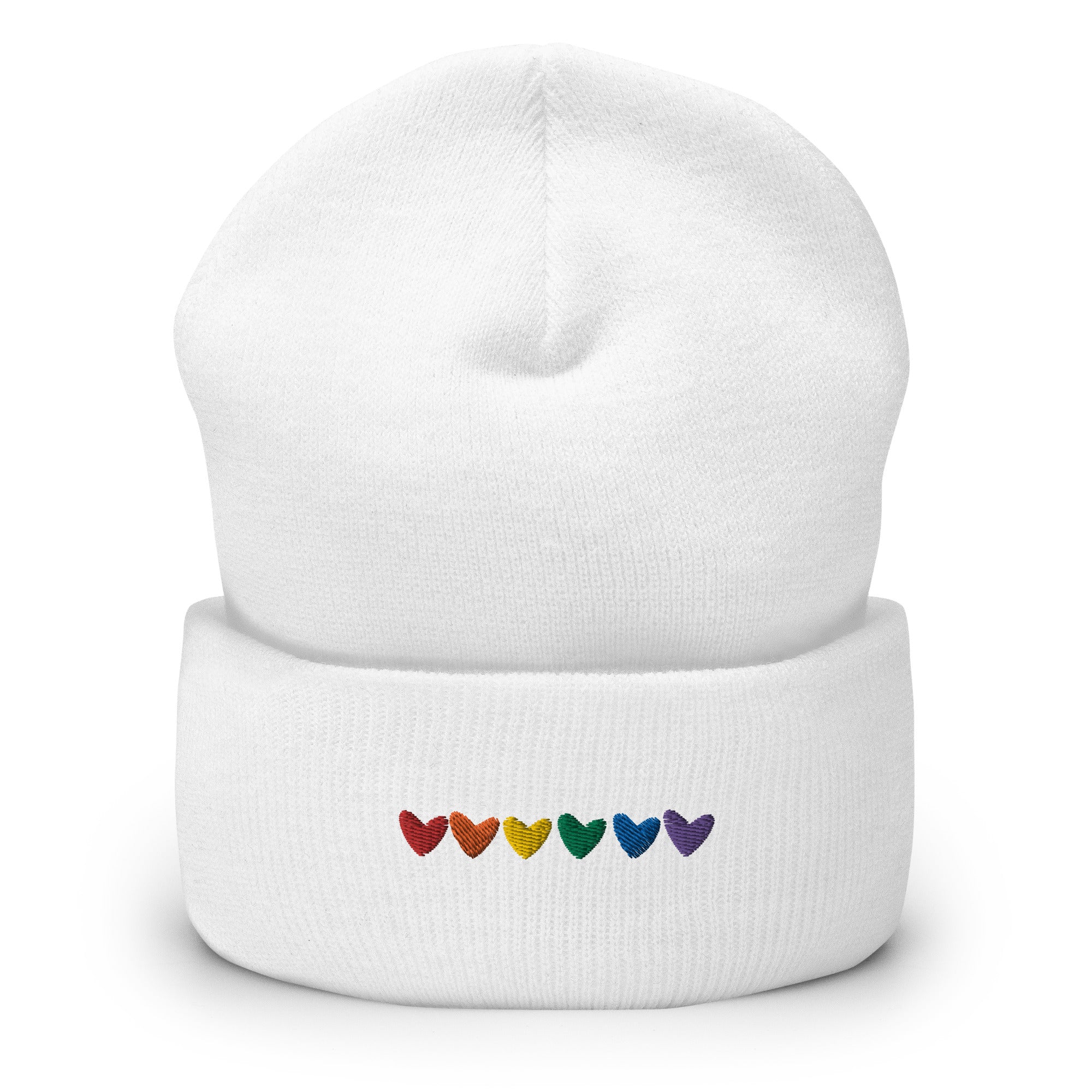 Gorro con puños bordados con corazones gay