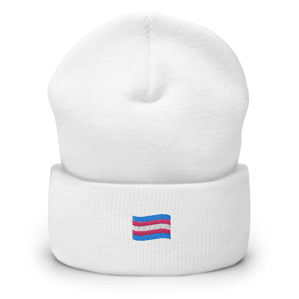 Trans Flag Emoji Embroidered Cuffed Beanie