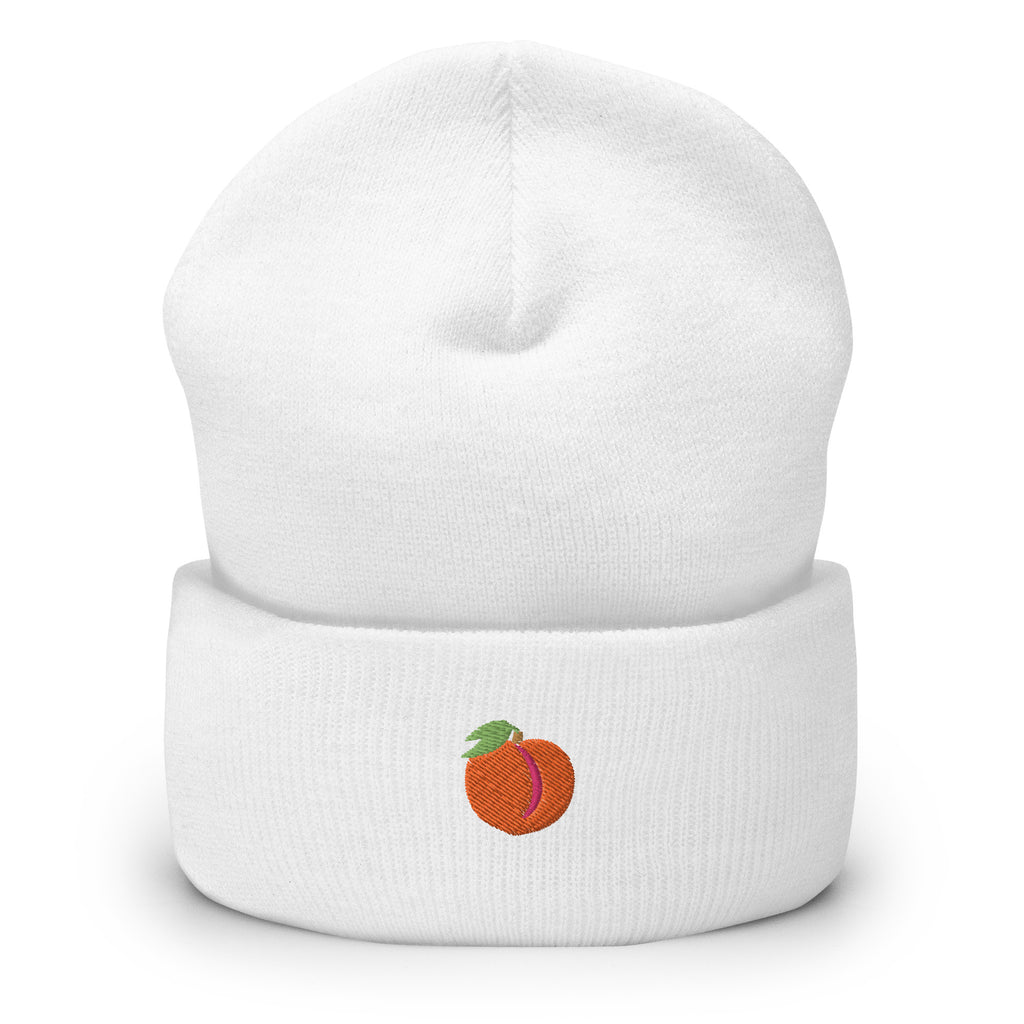 Peach Emoji Embroidered Cuffed Beanie