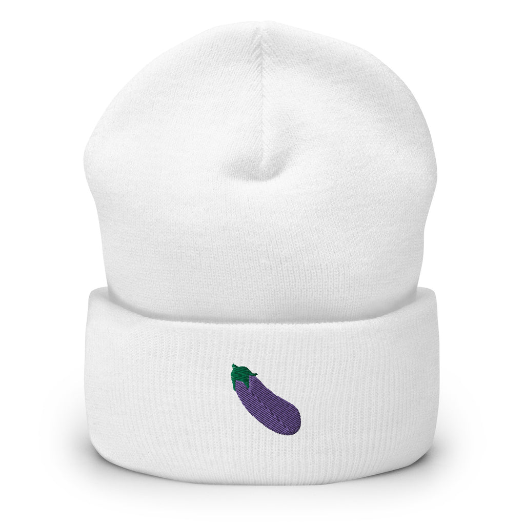 Eggplant Emoji Embroidered Cuffed Beanie