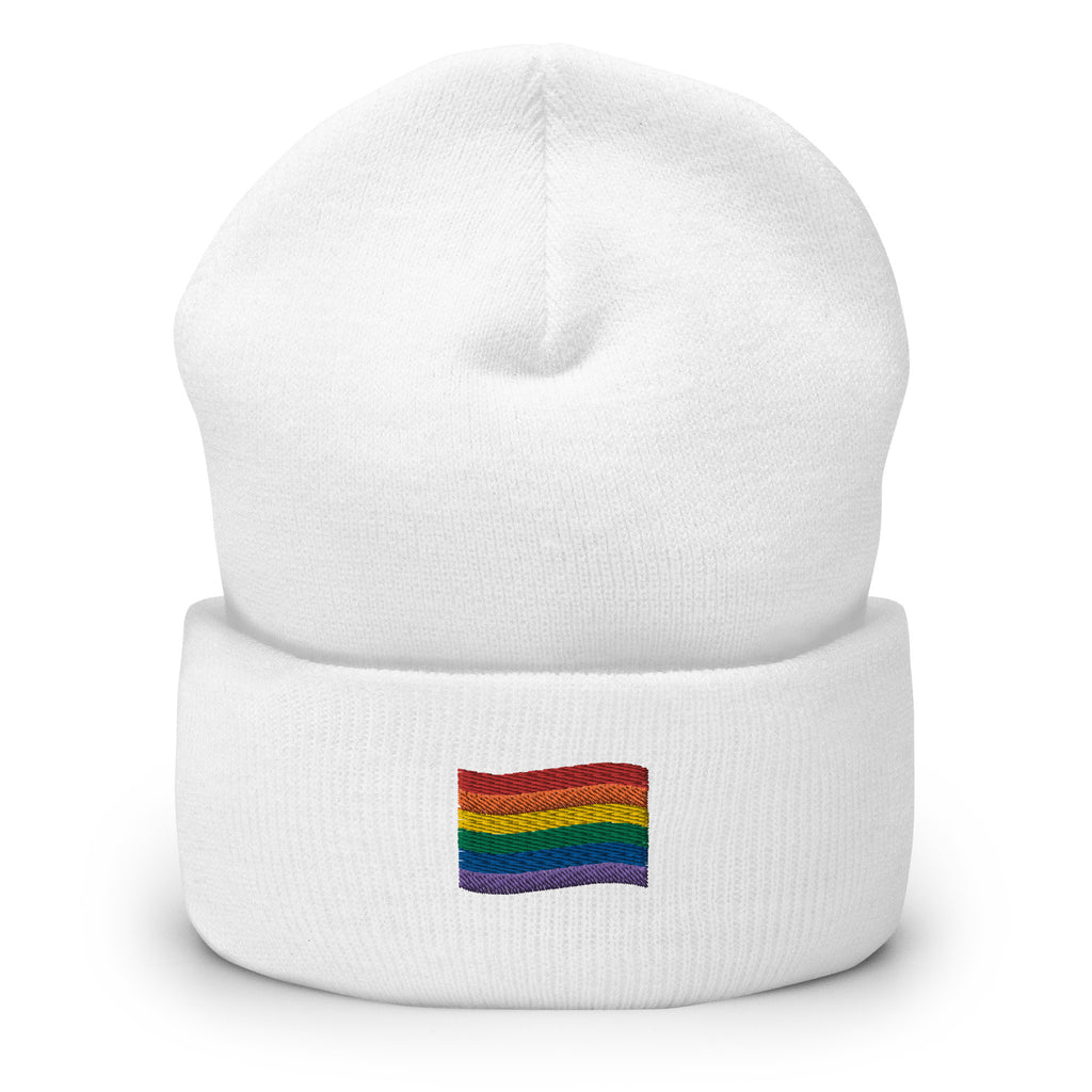 Rainbow Flag Embroidered Cuffed Beanie