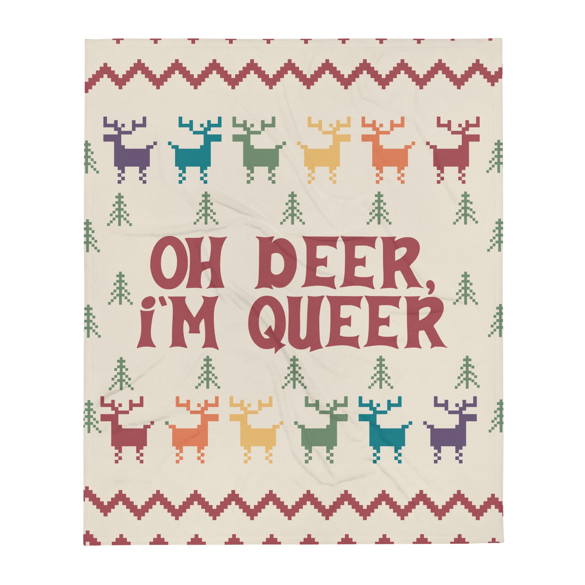 Manta navideña con el mensaje Oh Deer, I'm Queer