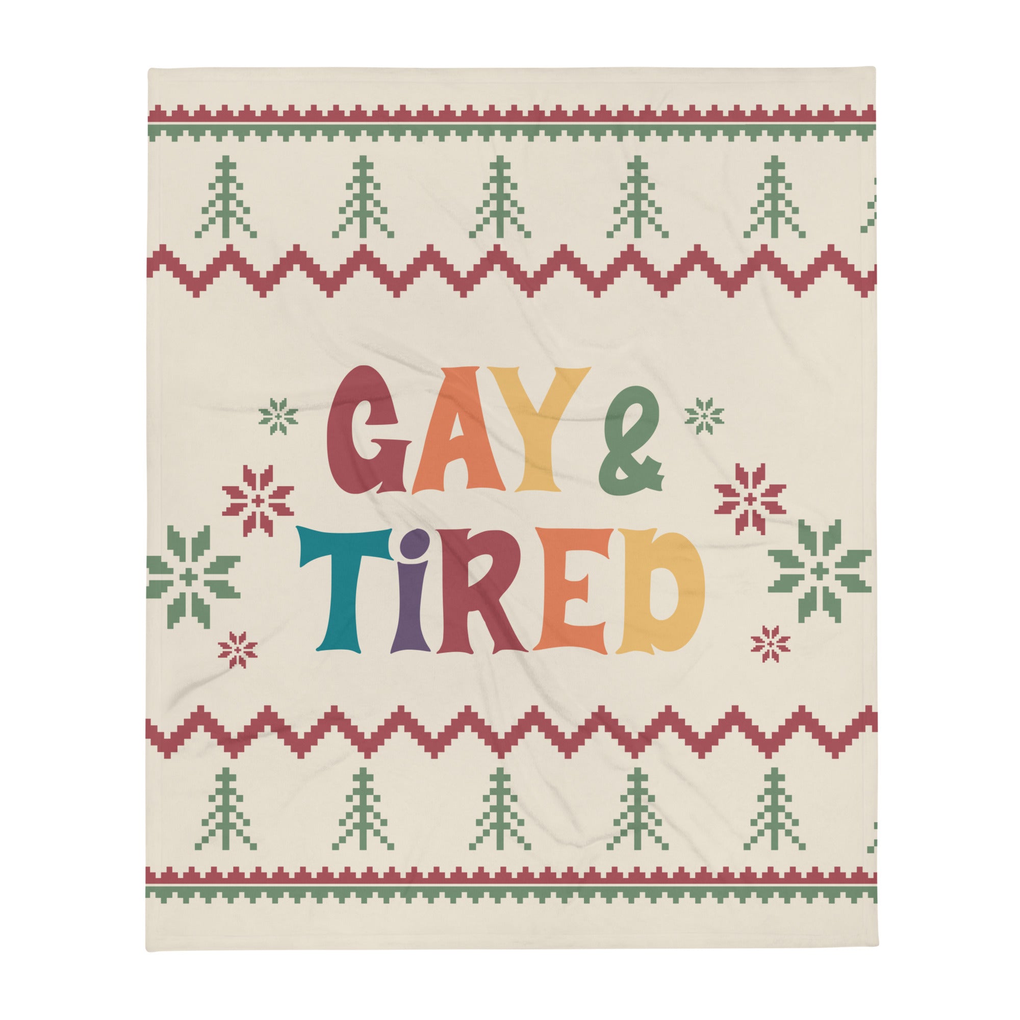 Manta navideña con temática gay y cansada