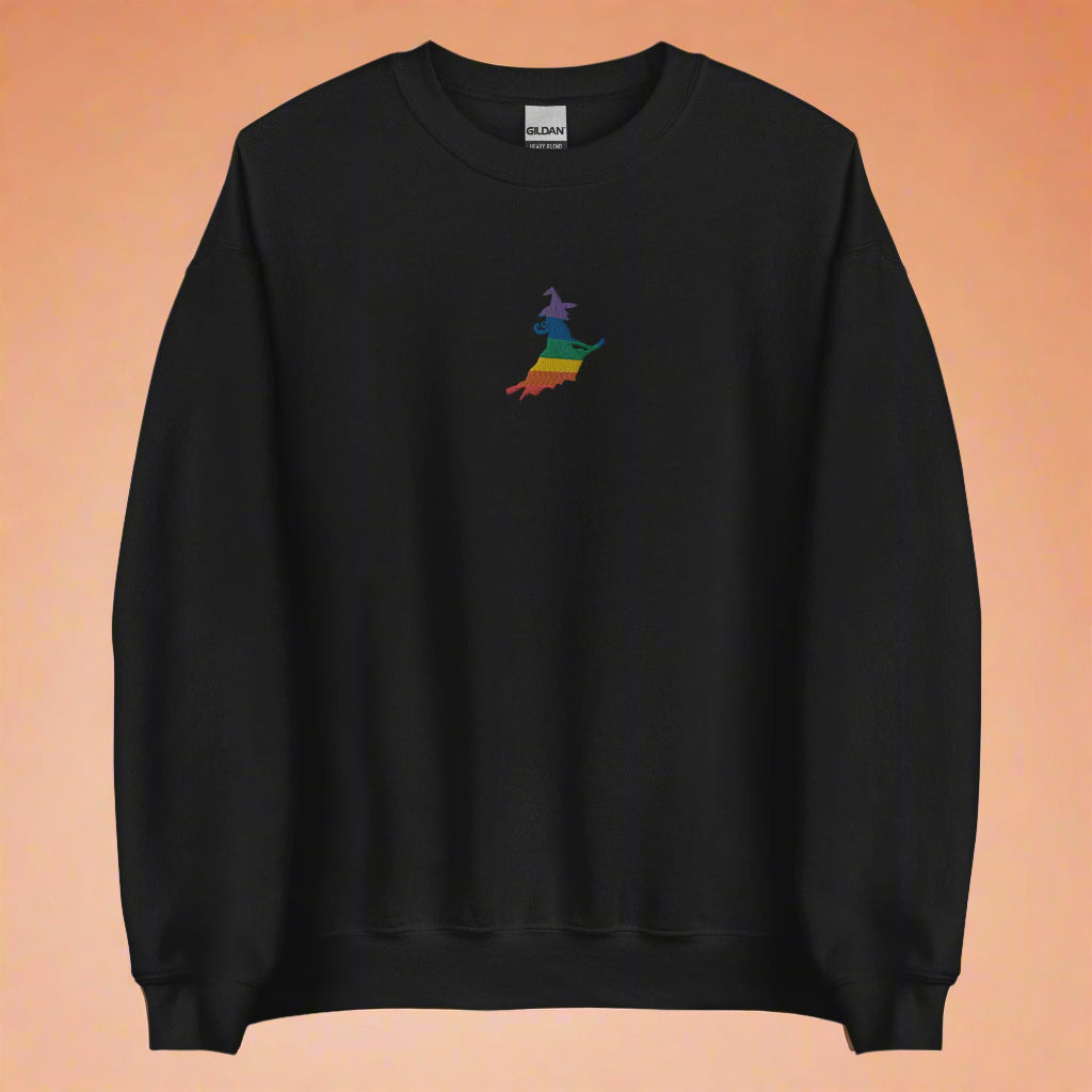 Sudadera unisex bordada de Halloween con bruja arcoíris