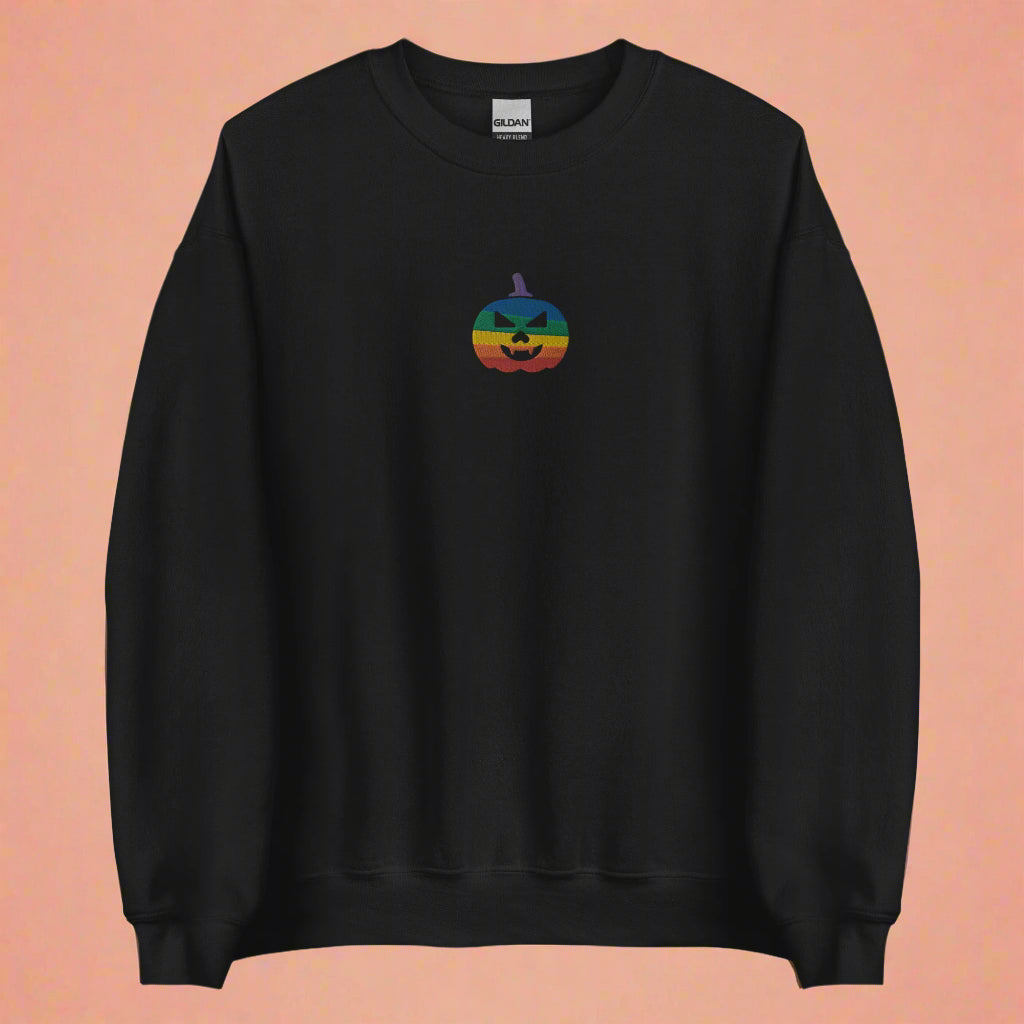 Sudadera unisex con bordado de calabaza de Halloween y arcoíris