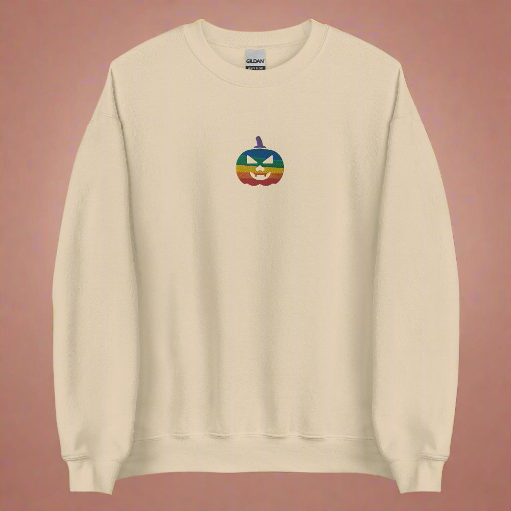 Sudadera unisex con bordado de calabaza de Halloween y arcoíris