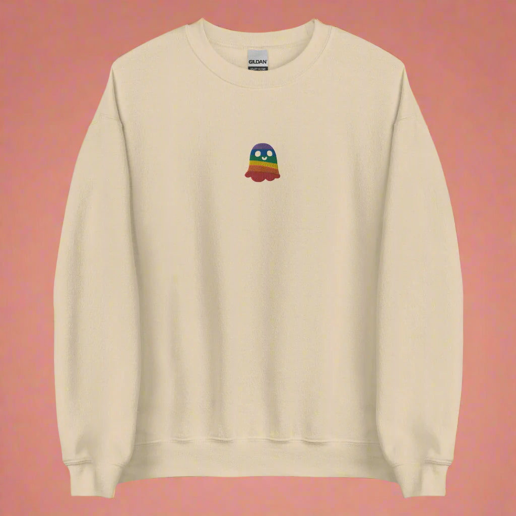 Sudadera unisex bordada con fantasma de arcoíris para Halloween